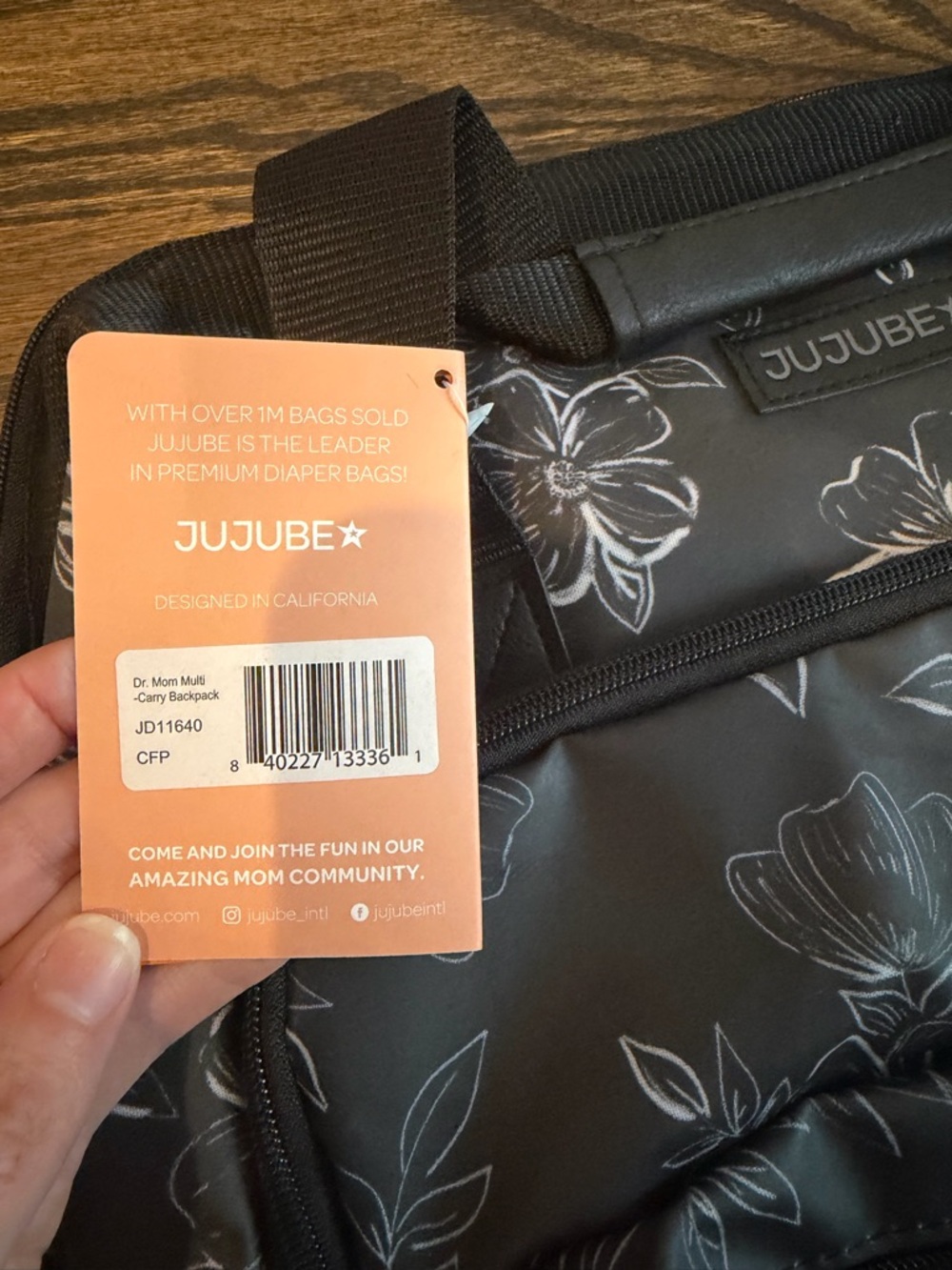 Jujube Dr. Mom structured diaper backpack Black Floral Print - Picture 4 of 9